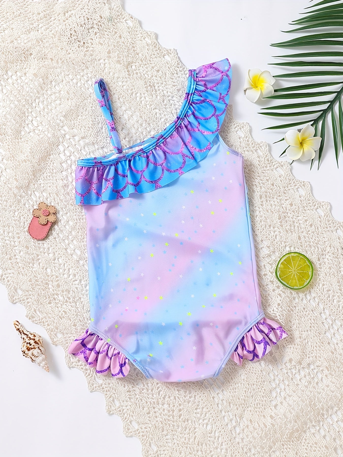 Girls One Shoulder Mermaid Swimwear Frilled Bathing Suit