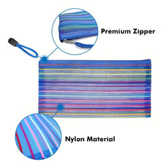 6pcs Plastic Pencil Case Zipper Mesh Bag Office Pen Cosmetic Makeup Bag