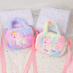 Girls Unicorn Embroidery Plush Handbag Shoulder Bag Messenger Bag