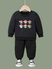 Girls Cartoon Animal Pattern Sweatshirt & Solid Sweatpants Set