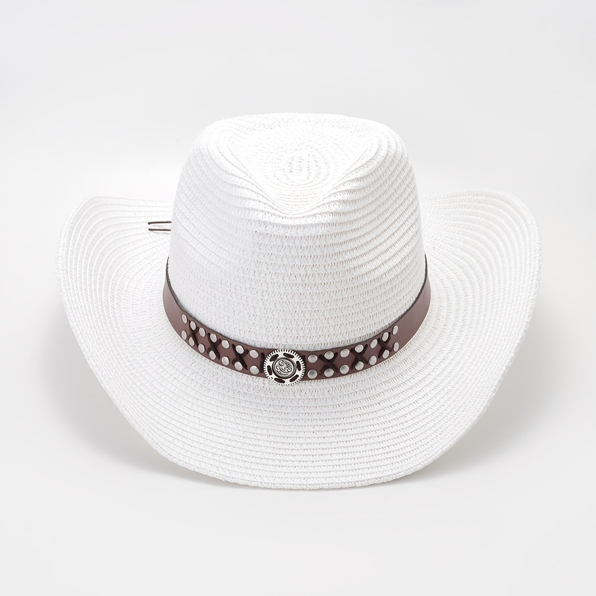 Straw Sun Visor Hat with Belt Decor for Women