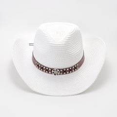 Straw Sun Visor Hat with Belt Decor for Women