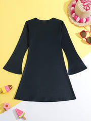 Tie Dye Kitty Graphic Crew Neck Long Sleeve Dress For Girls