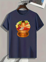 Hot Pot Print Men's Graphic T-shirt for Summer