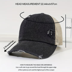 Distressed Ponytail Trucker Hat Adjustable Baseball Cap