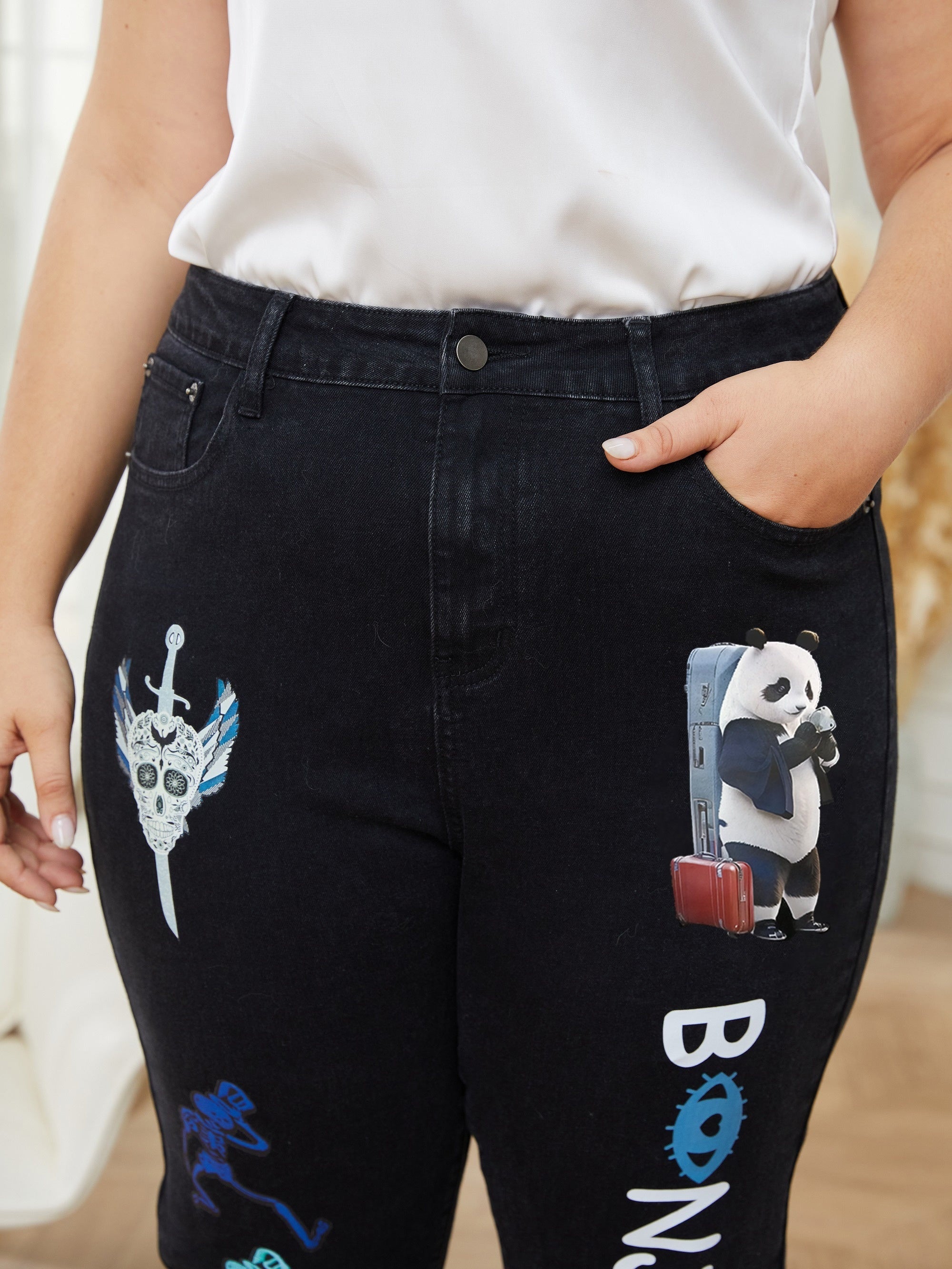 High Stretch Graphic Print Jeans