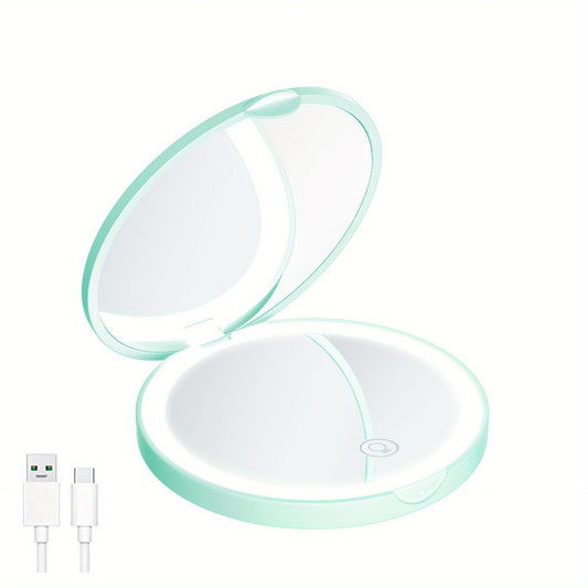 LED Pocket Makeup Mirror 1X 3X Magnified Compact Mirror With Light