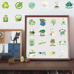 50pcs Green Eco Stickers Waterproof Window Wall Laptop