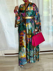Floral Print Long Sleeve Maxi Cover Up