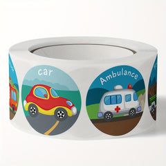 500 Cartoon Tractor Car English Learning Stickers Roll