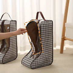 3pcs Houndstooth Boots Storage Bag Zipper Dust-proof Shoe Container