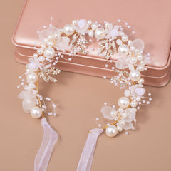 Pearl Floral Headband Golden Leaf Tiara Headgear