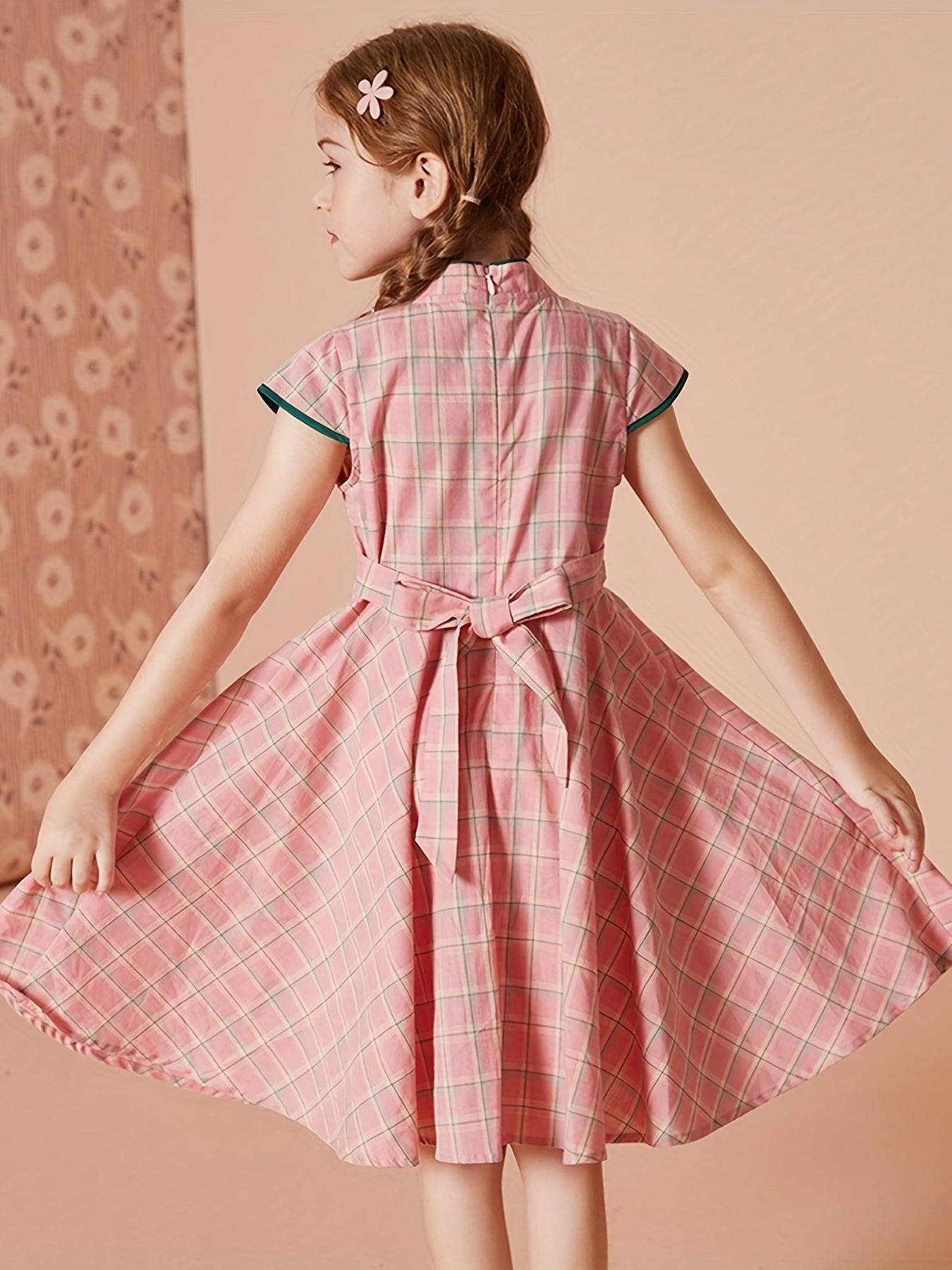 FOREST KIDS Vintage Plaid Cheongsam For Girls