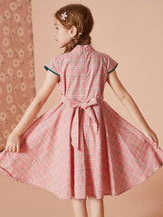 FOREST KIDS Vintage Plaid Cheongsam For Girls