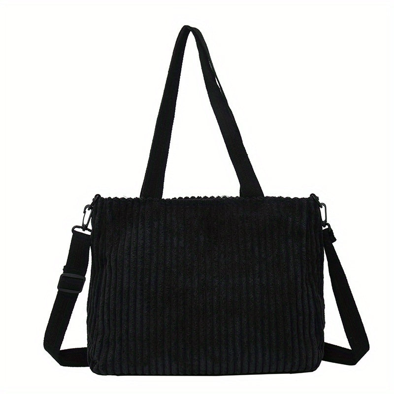 Large Capacity Corduroy Tote Bag Crossbody Handbag & Shoulder Purse