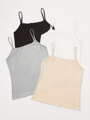 4pcs Solid Cami Tops Crew Neck All-match Women's Lingerie