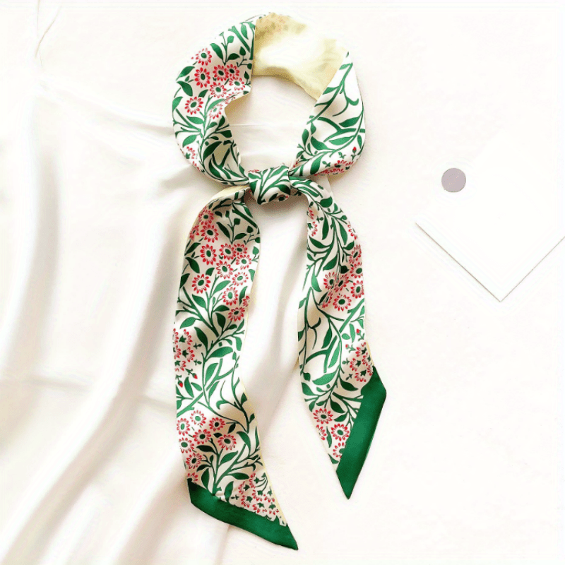 Colorful Flower Birds Skinny Scarf Printed Neckerchief Hair Ribbon