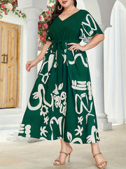 Colorblock Butterfly Sleeve Maxi Dress With Belt