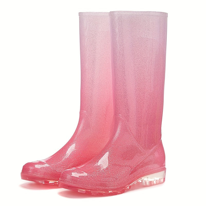 Winter Warm Gradient Rain Boots Waterproof High Tube Rubber Shoes