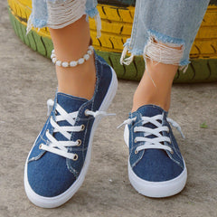 Women's Denim Canvas Flat Sneakers Lace Up Casual Shoes