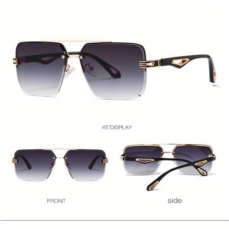 Men's Rimless Sunglasses Vintage Square Frame With Glasses Box