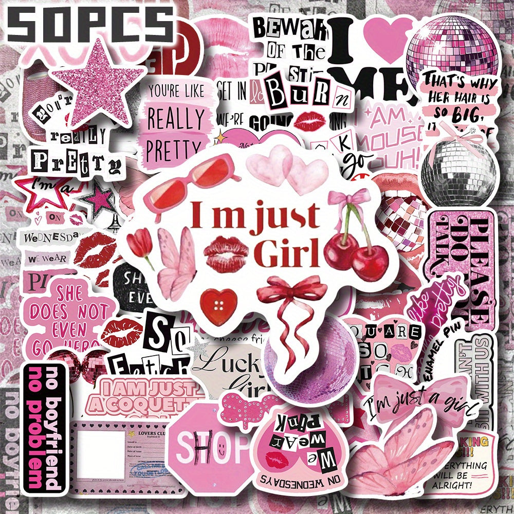 Set of 50 Pink Y2K Girl Themed Stickers - Perfect for Unique Decorations