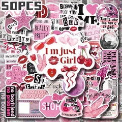 Set of 50 Pink Y2K Girl Themed Stickers - Perfect for Unique Decorations