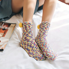 2 Pairs Pompom Fuzzy Socks Comfy & Warm Floor Socks