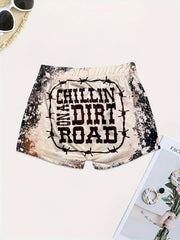 Letter Print Skinny Shorts Casual Shorts For Spring & Summer Women's Clothing