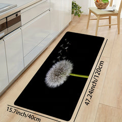 Dandelion Pattern Washable Rug for Kitchen/Dining Room, Rectangular Carpet