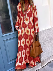 Vintage V-Neck Long Sleeve Maxi Dress
