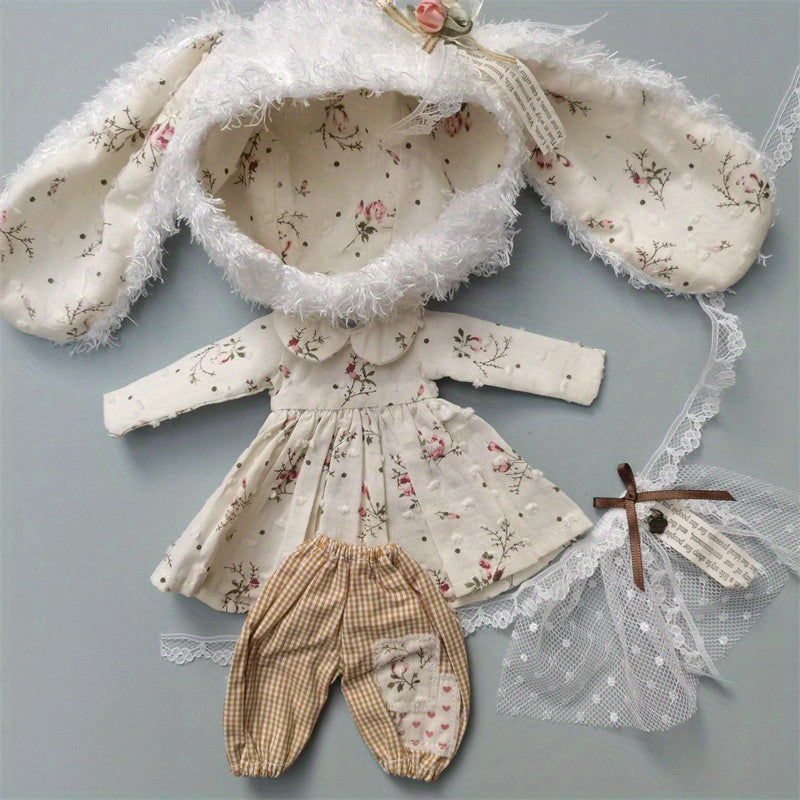 Long Ears Hat Flower Skirt Casual Pants DIY Doll Accessories for 1 6 Bress Doll