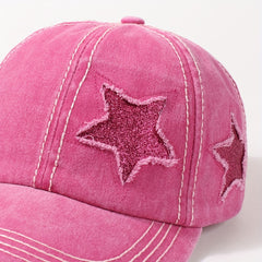 Glitter Star Ripped Baseball Cap Ponytail Washed Distressed Dad Hat