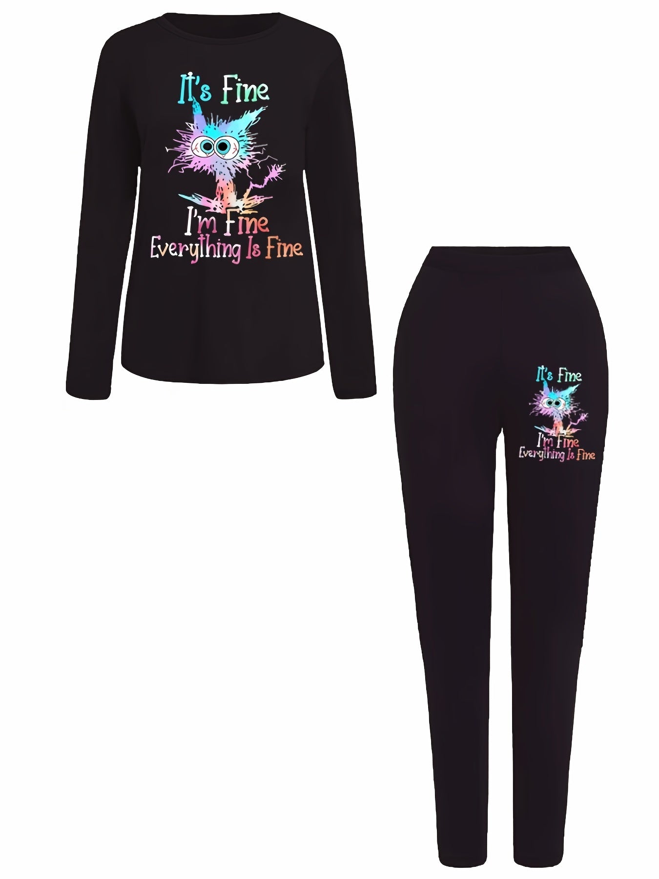 Letter Print Matching Two piece Set Casual Long Sleeve T shirt & Leggings