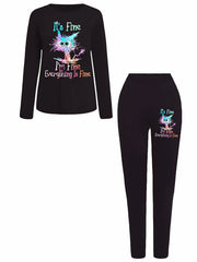 Letter Print Matching Two piece Set Casual Long Sleeve T shirt & Leggings