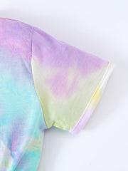 Girls Tie Dye Romper Short Sleeve Jumpsuit Kids Summer Clothes