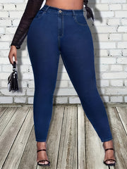 Plus Solid Button Fly High Rise Medium Stretch Skinny Jeans