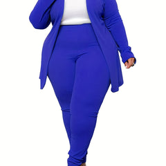 Women's Plus Solid Long Sleeve Open Front Top & Leggings Two Piece Set