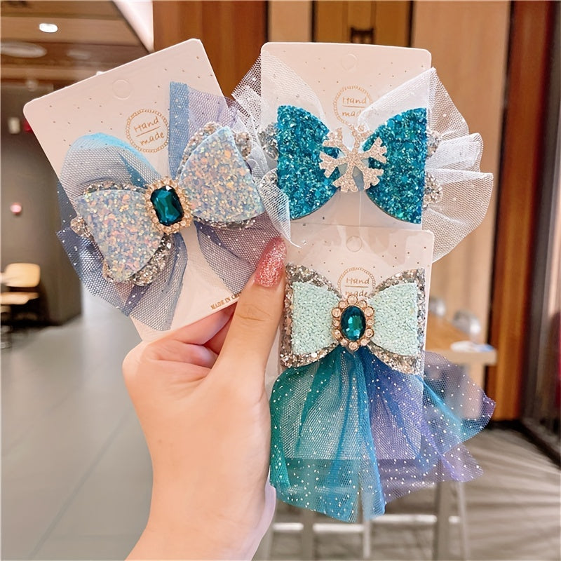 Mesh Princess Sequin Bow Hair Clips Holiday Party Gift