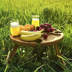Foldable Wine Table Wooden Picnic Table With Wine Glass Holder