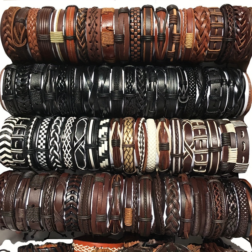 50pcs Vintage Leather Bracelets for Men Women Casual Dress Accessories
