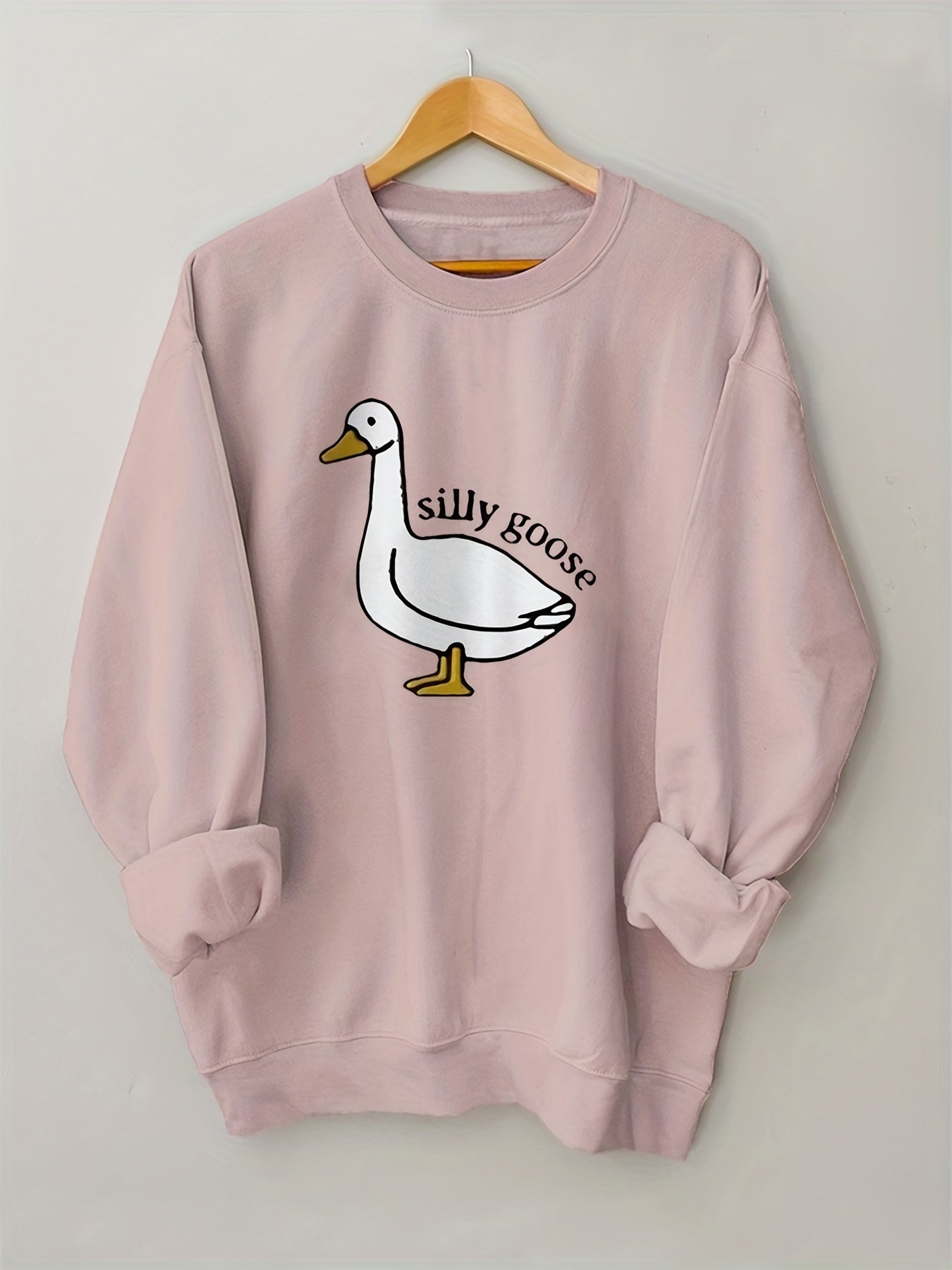 Silly Goose Print Pullover Sweatshirt Crew Neck for Spring & Fall
