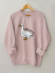 Silly Goose Print Pullover Sweatshirt Crew Neck for Spring & Fall