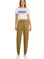 Sporty Drawstring Elastic Waist Pants Loose Fit Quick Dry