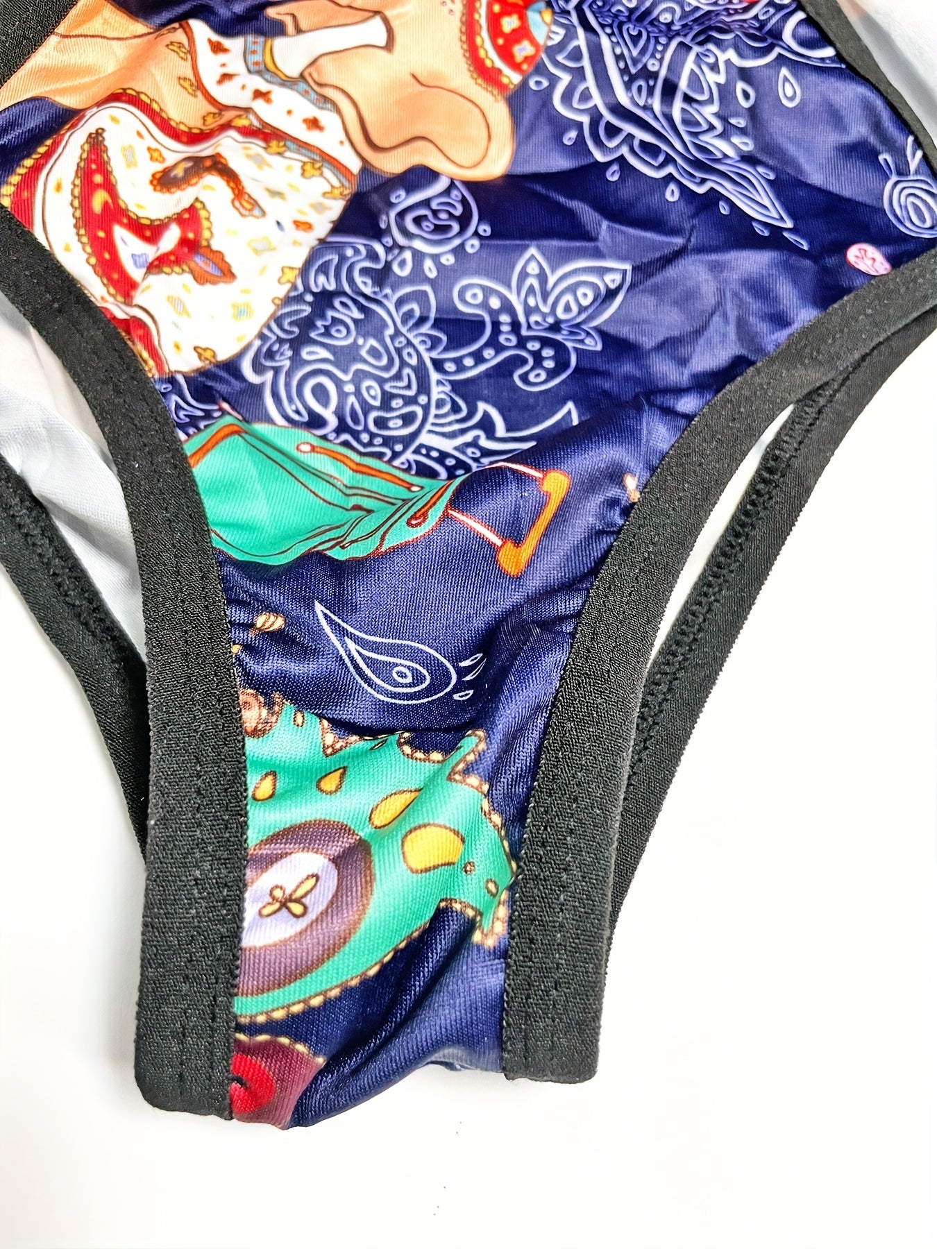 Sexy Boho Bodysuit Cut Out Paisley Print Ring Linked