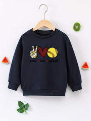Girls Round Neck Sweatshirt Peace Love Softball Casual Comfort Fit