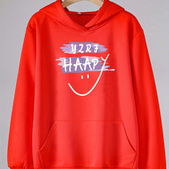Happy Face Print Hoodie For Girls Kids Casual Pullover Hooded Long Sleeve Top