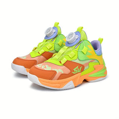 Boy's Color Block Basketball Shoes - Rotating Buckle Non Slip Sneakers