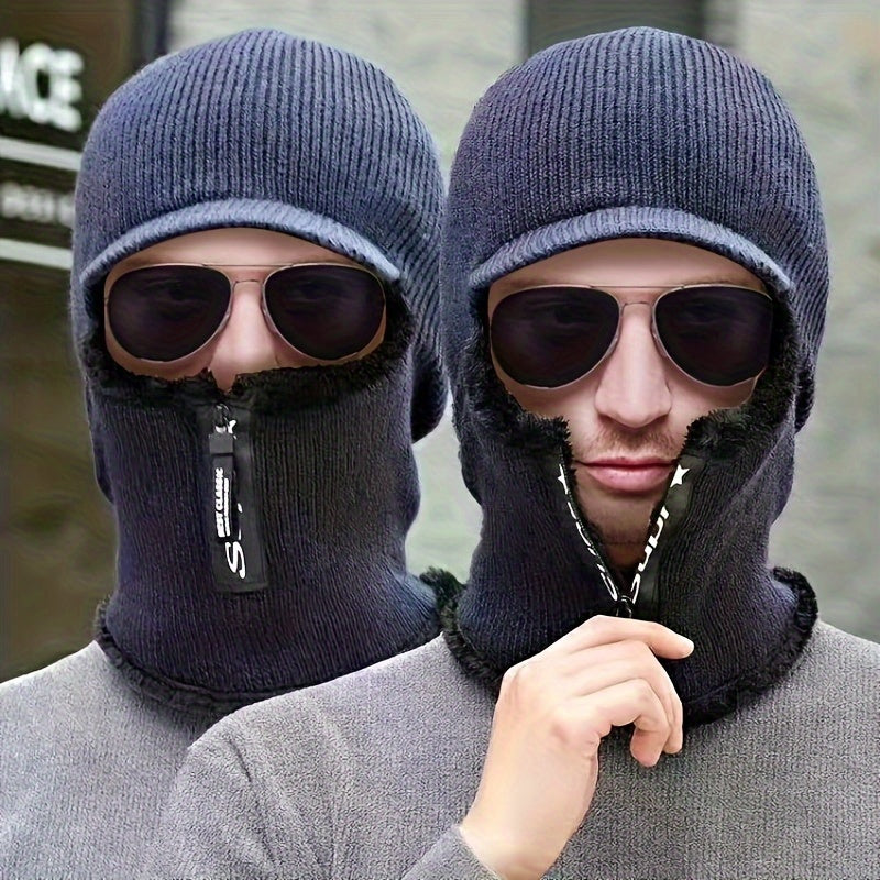Thick Knitted Fishing Hat with Face Cover for Cycling