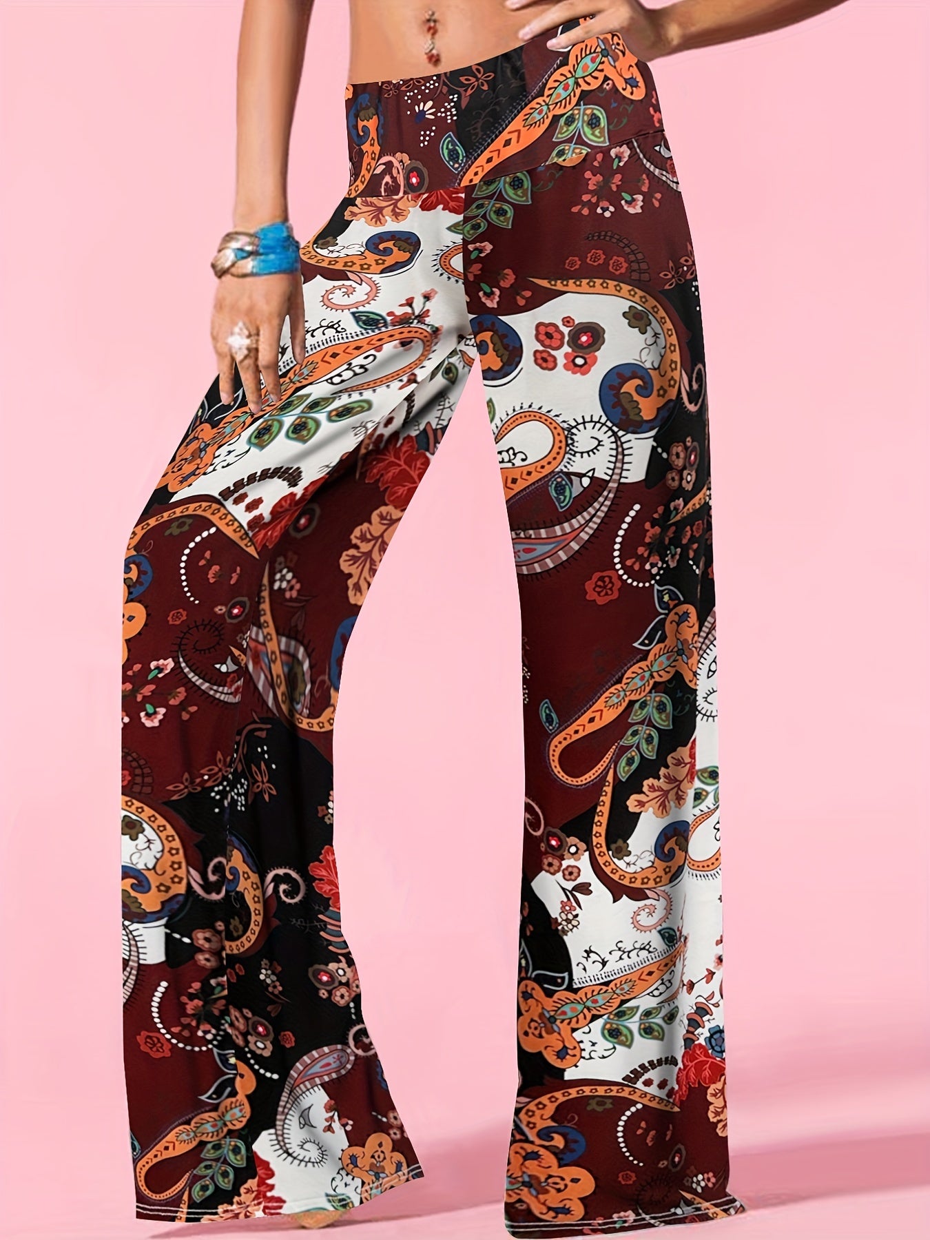 Boho Paisley Wide Leg Palazzo Pants